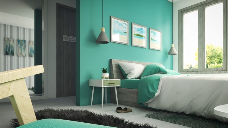 Teal and Grey Bedroom Decor Idea - roomdsign.com