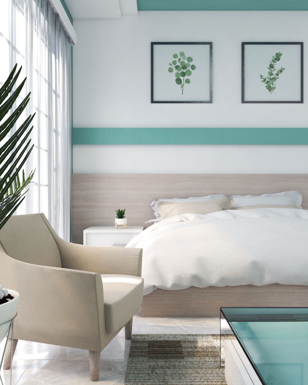Bedroom with Teal Accent