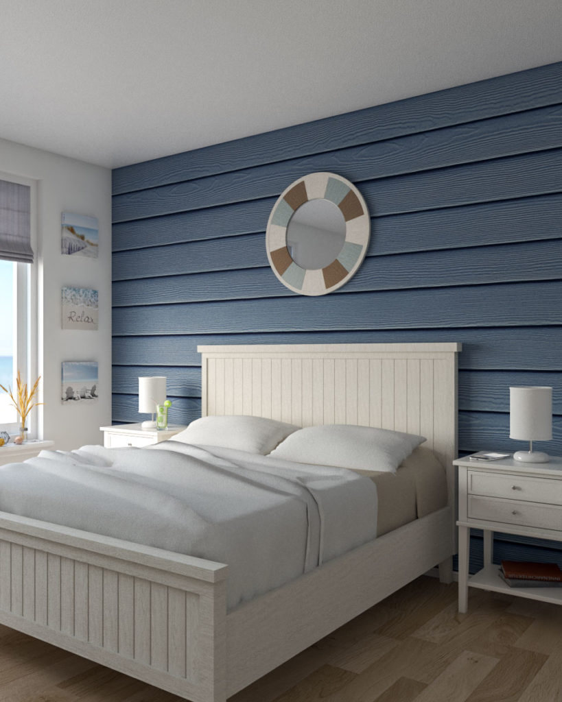 White and Blue Coastal Bedroom Design