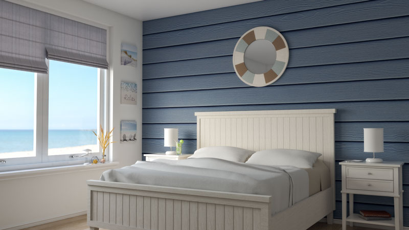 White and Blue Coastal Bedroom Design