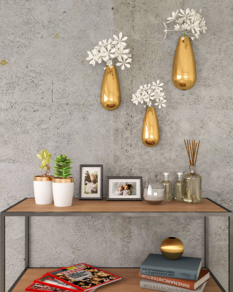 Gold metallic oval wall planter vases