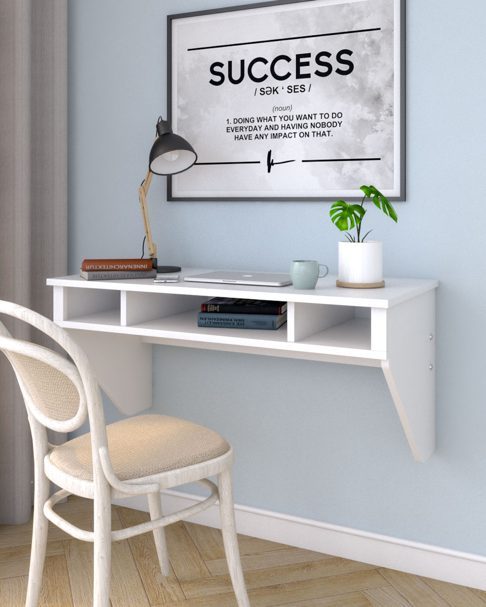 White minimalist wall table with storage