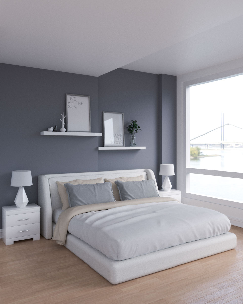 Dark gray accent wall in contemporary bedroom ideas