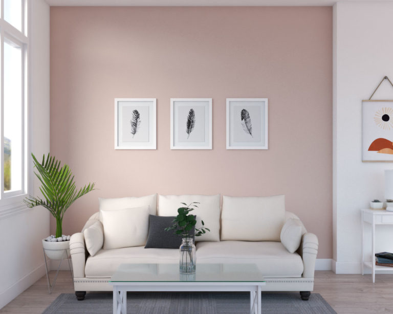 pink accent wall living room
