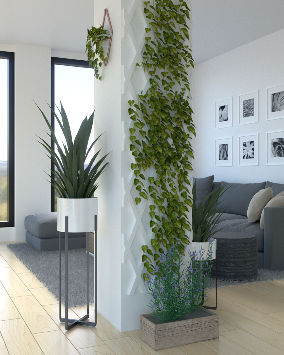 Column with artificial hanging plants