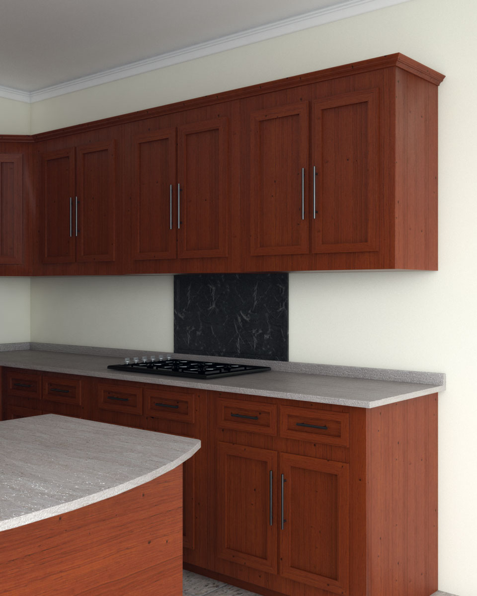 With Cherry Wood Cabinets