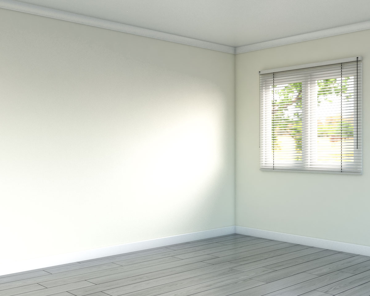 Pale yellow living room wall with gray flooring