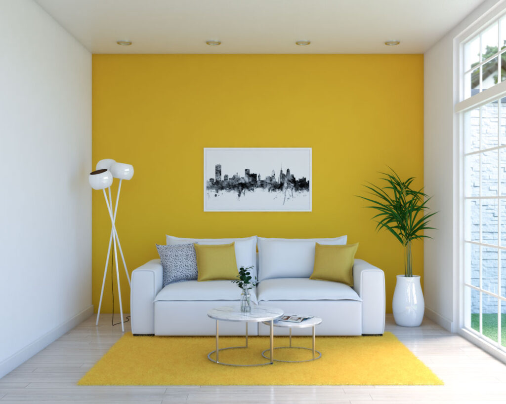 Modern White And Yellow Living Room