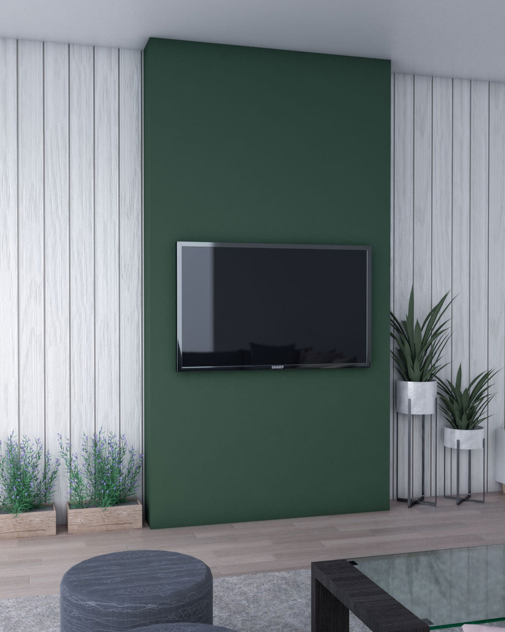 Dark Green Accent Wall With TV 