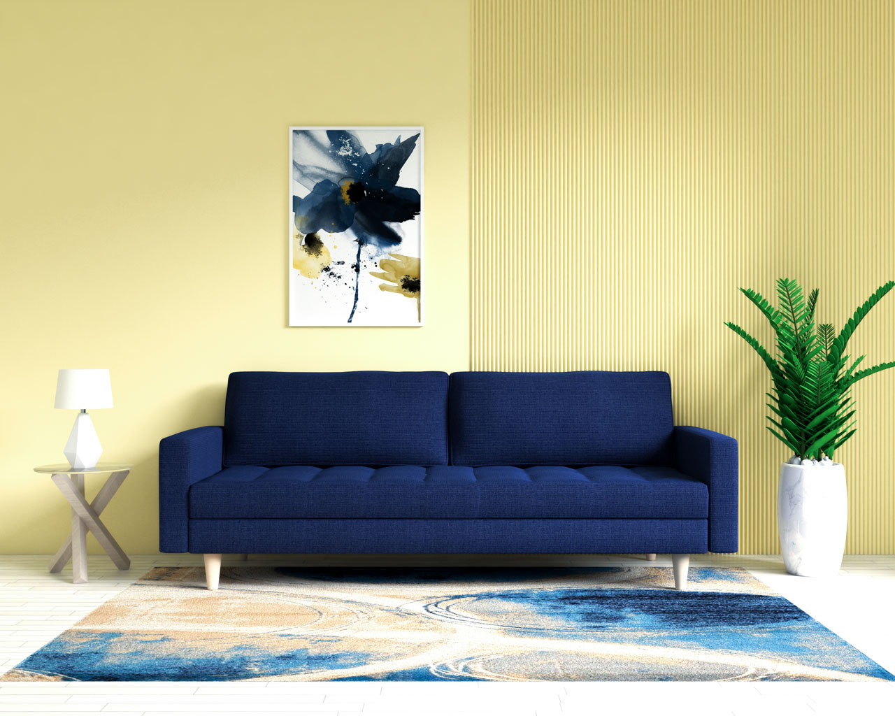 Living Room Yellow Wall Color Blue Couch