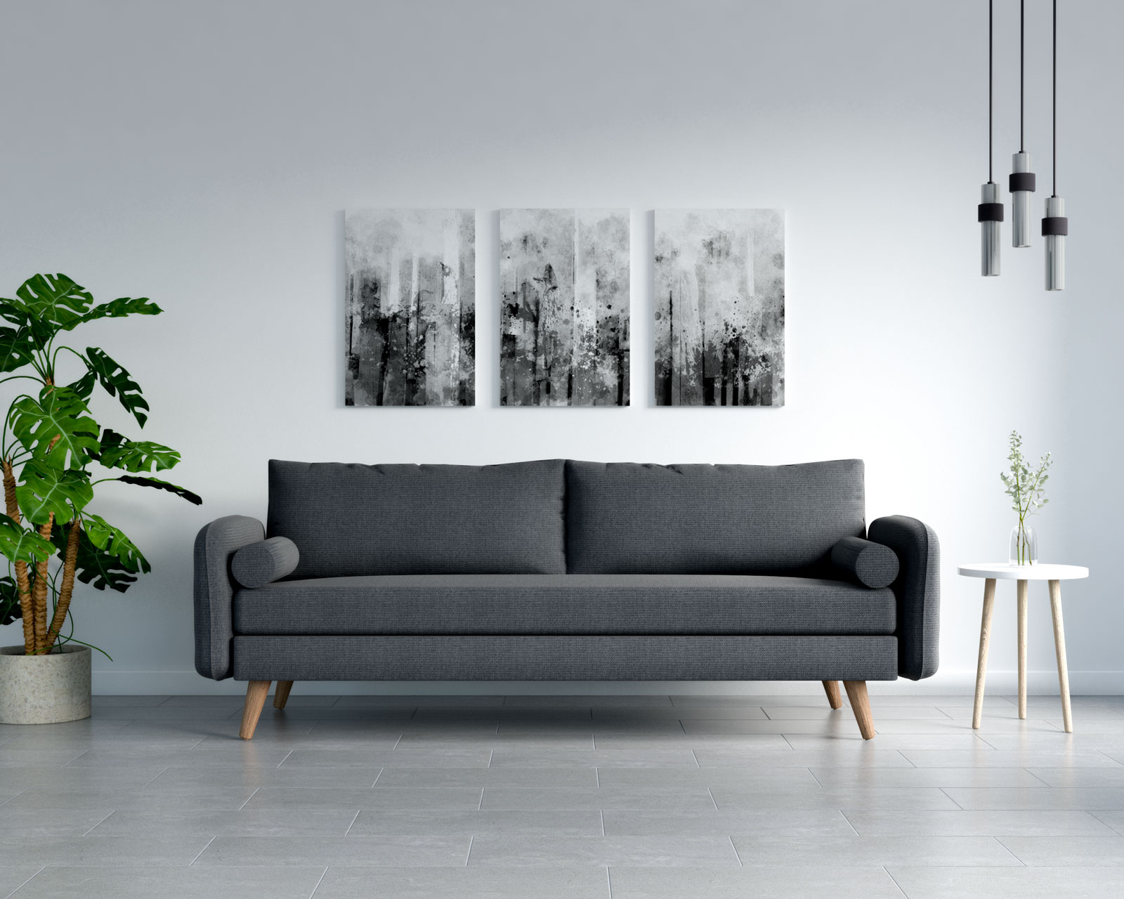 Dark Gray Couch With Gray Flooring 