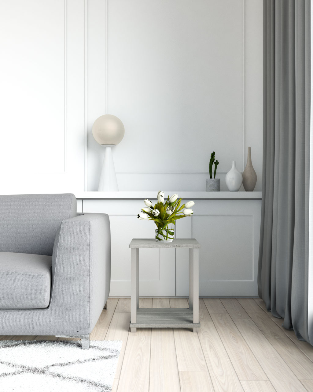 Simple gray table with grey couch