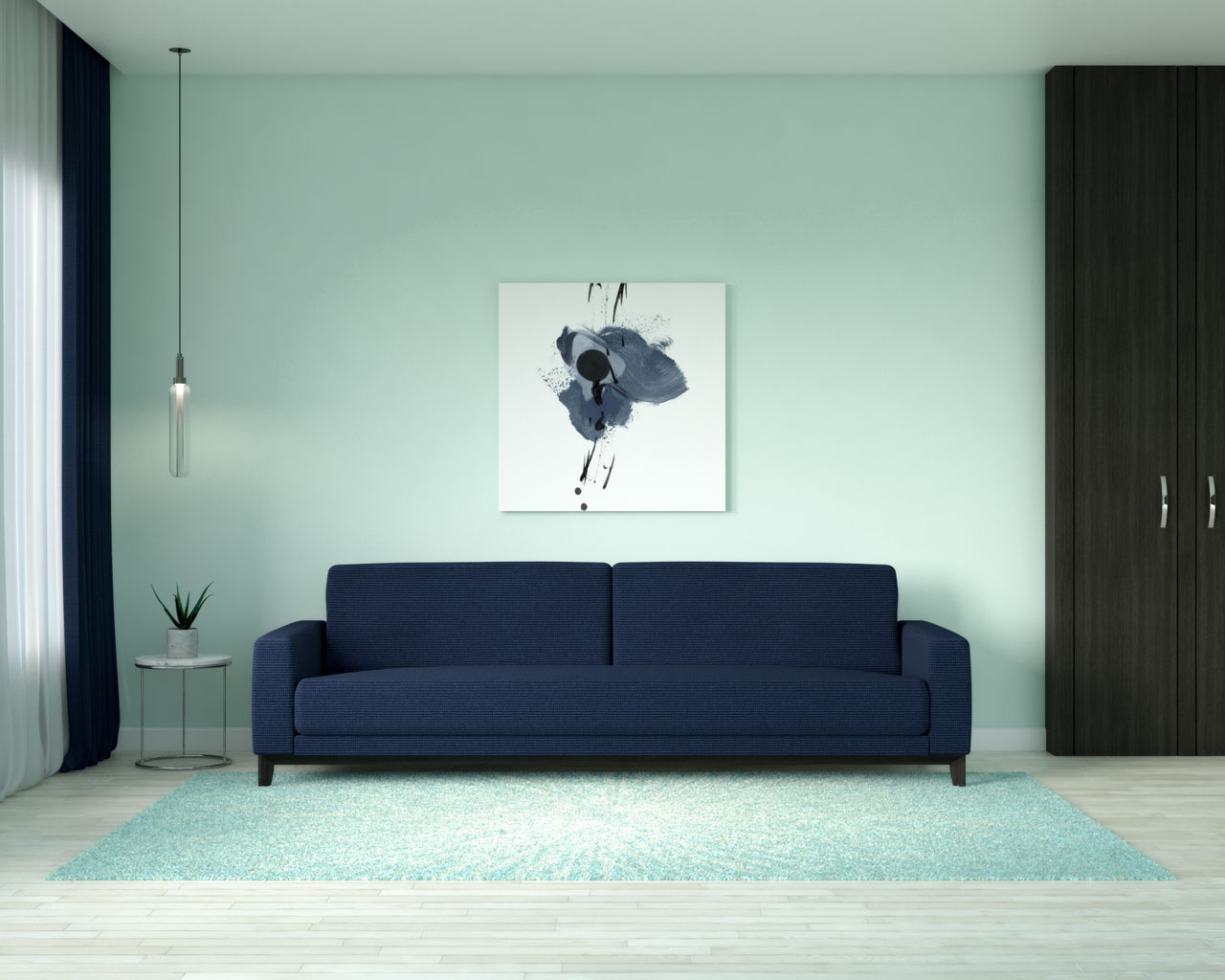 navy blue mint living room