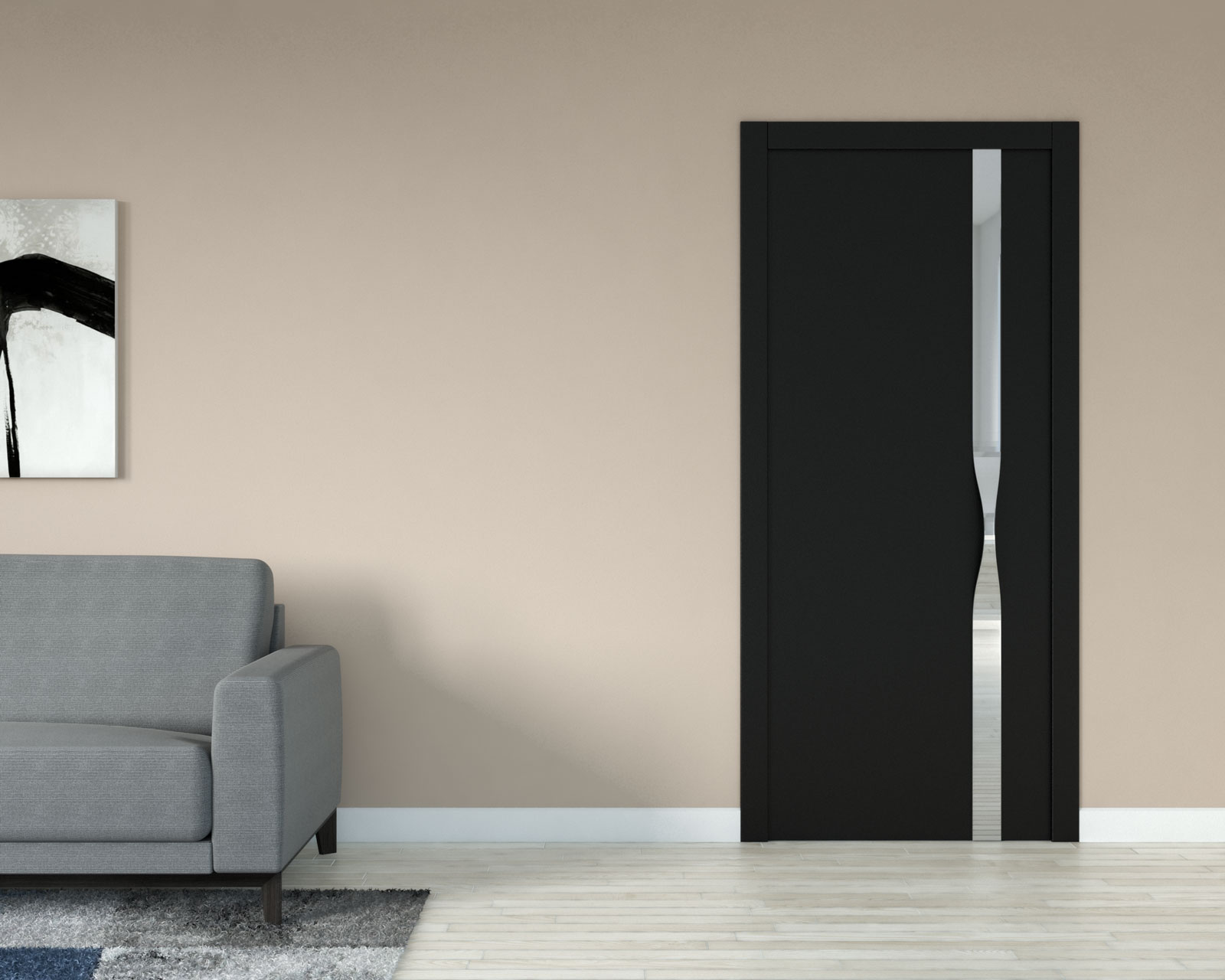 black interior doors with wood trim