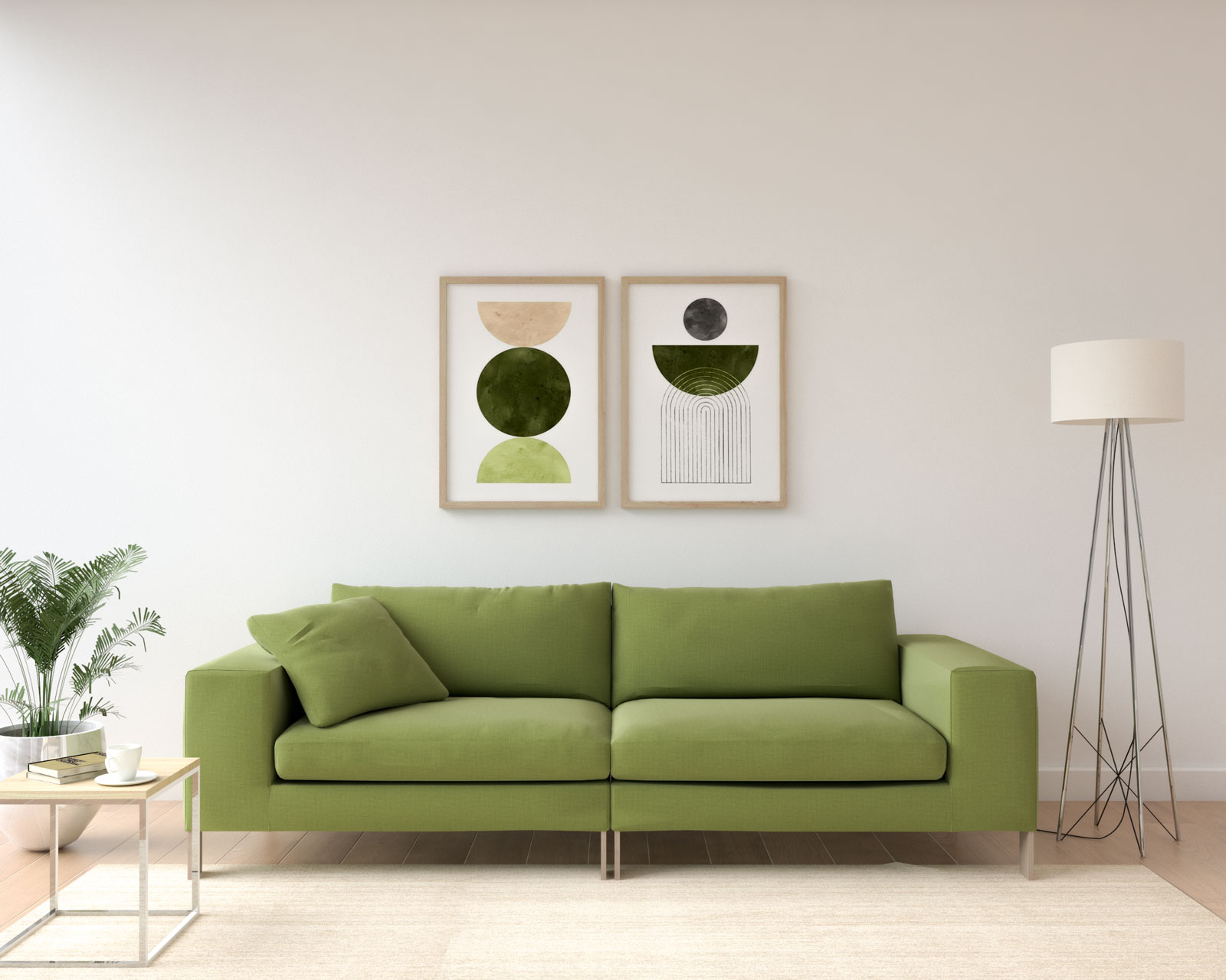 Green Couch Living Room White Wall White Floor