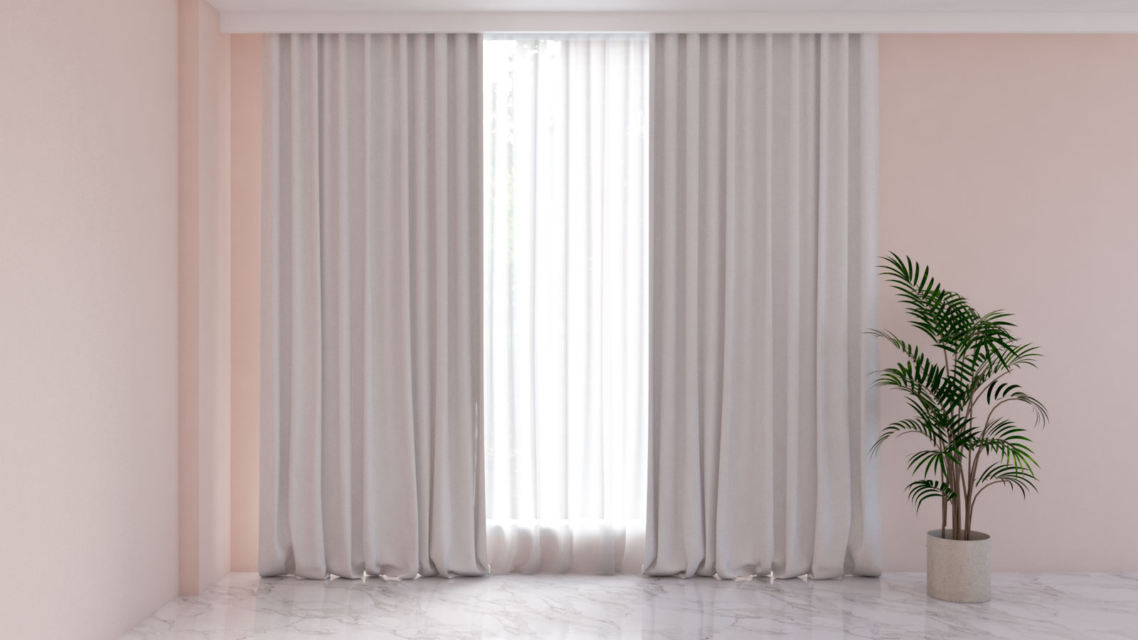 Gray curtains with pink walls