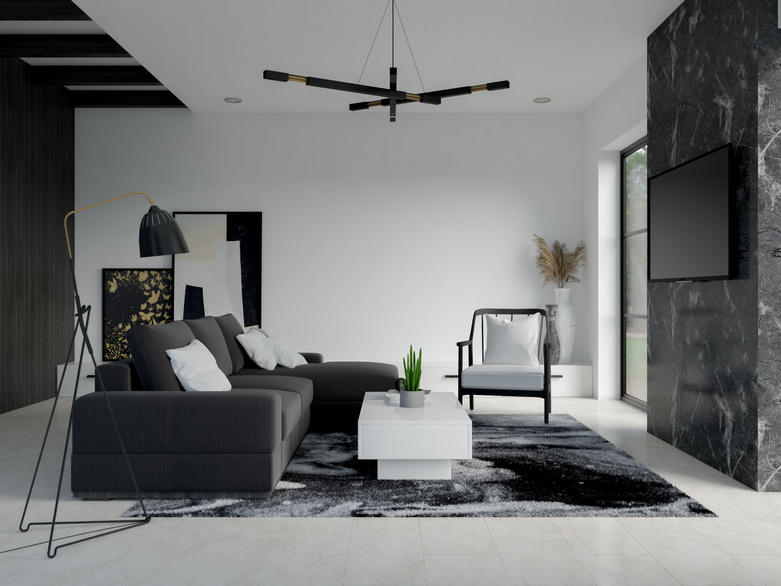 Living Room Black And White Bright Color