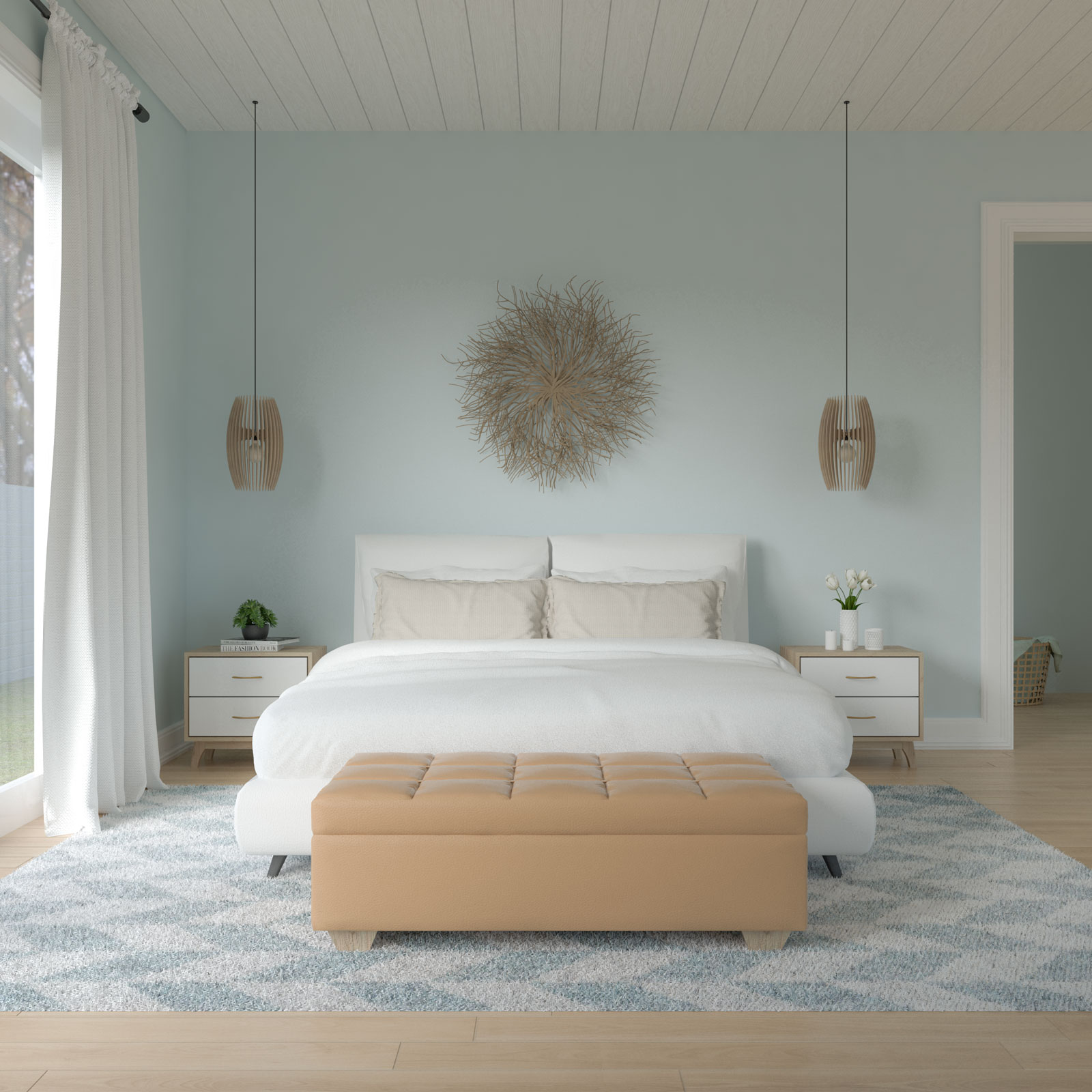 Bedroom with light blue wall