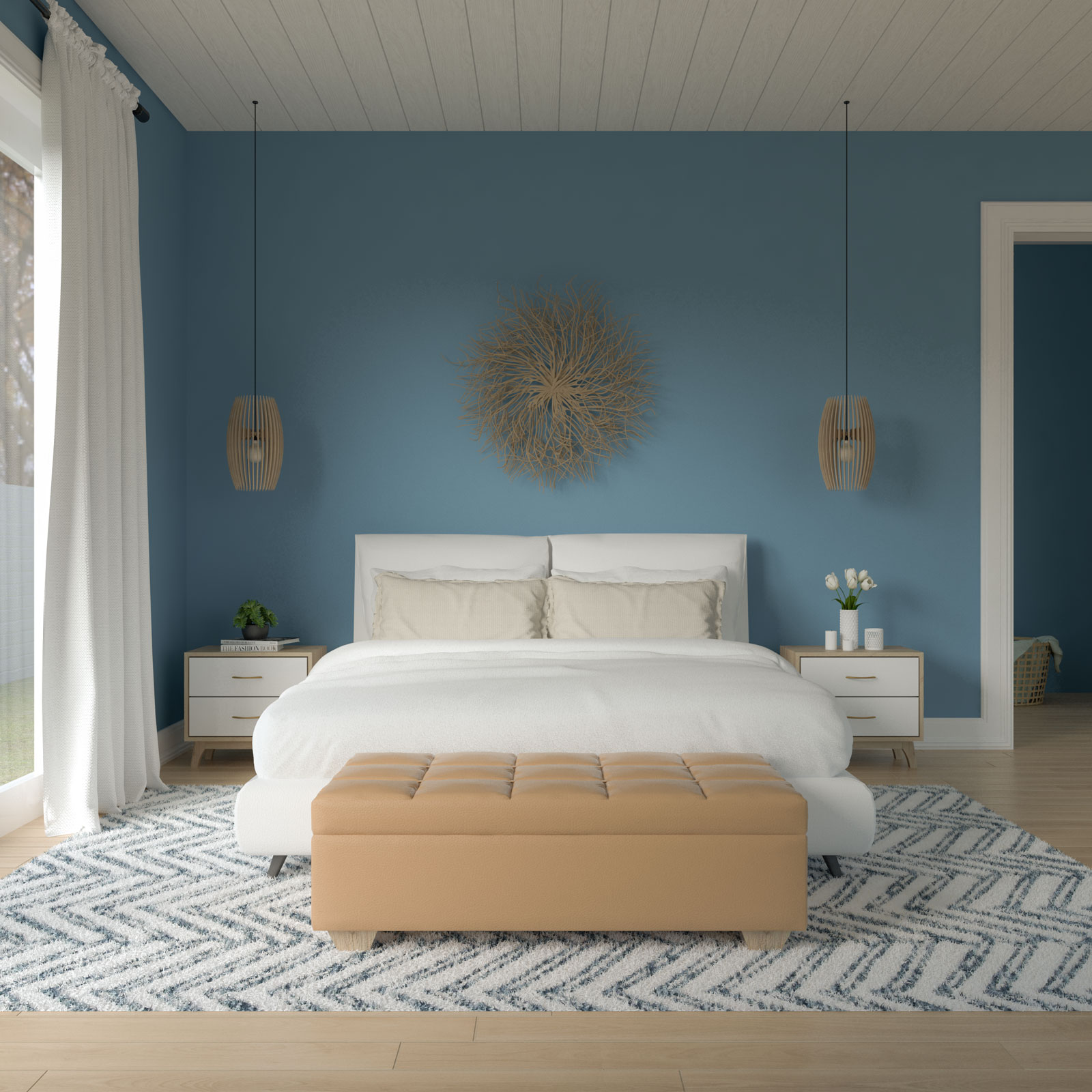 Bedroom with sapphire blue walls