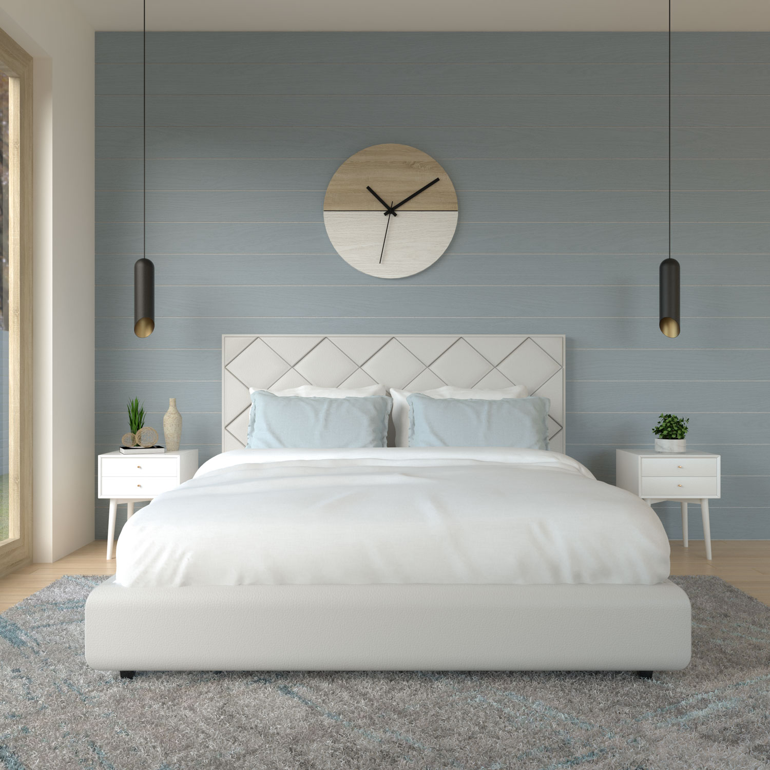 Bedroom ideas with coastal blue shiplap wall