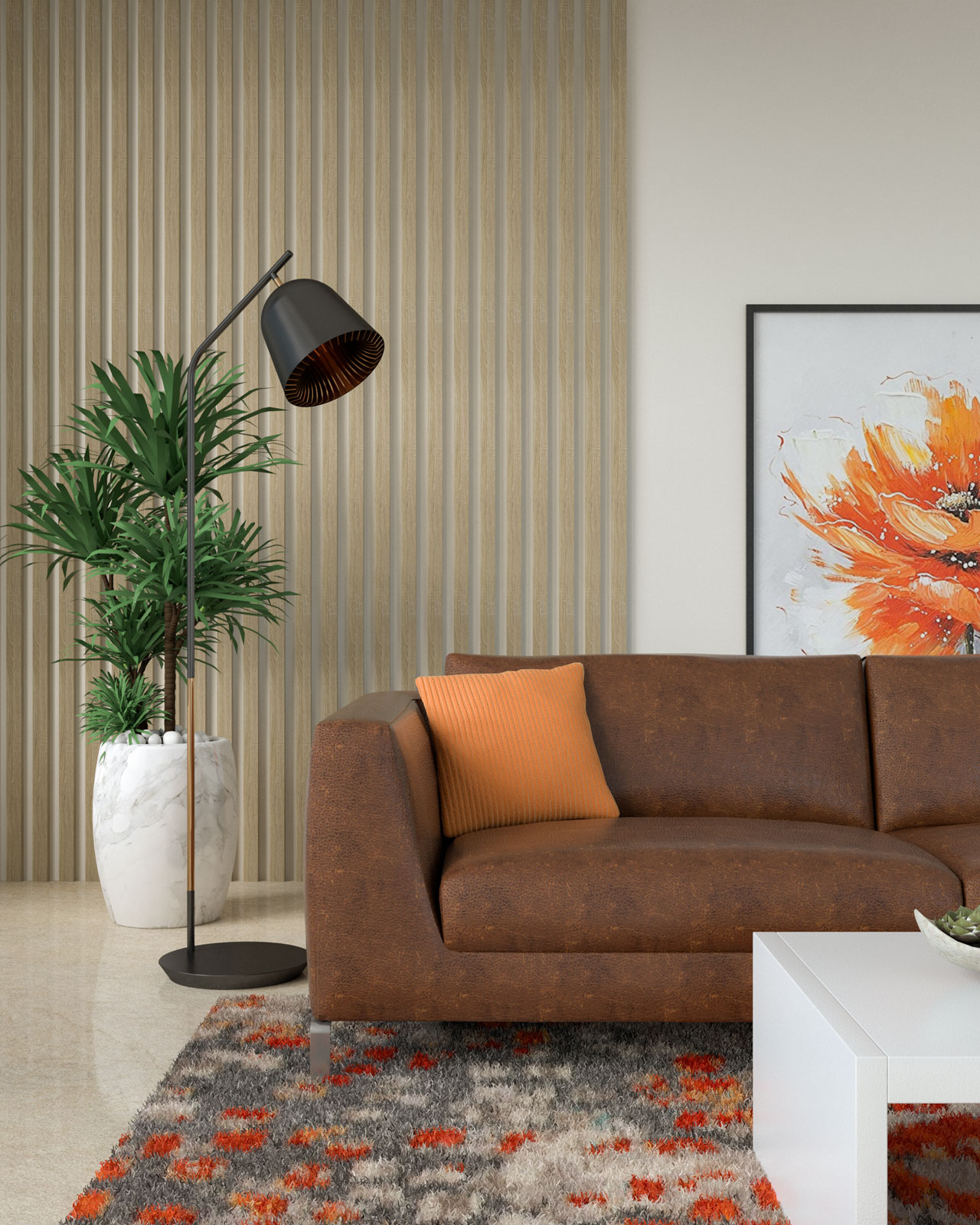 brown leather couch with throw pillows