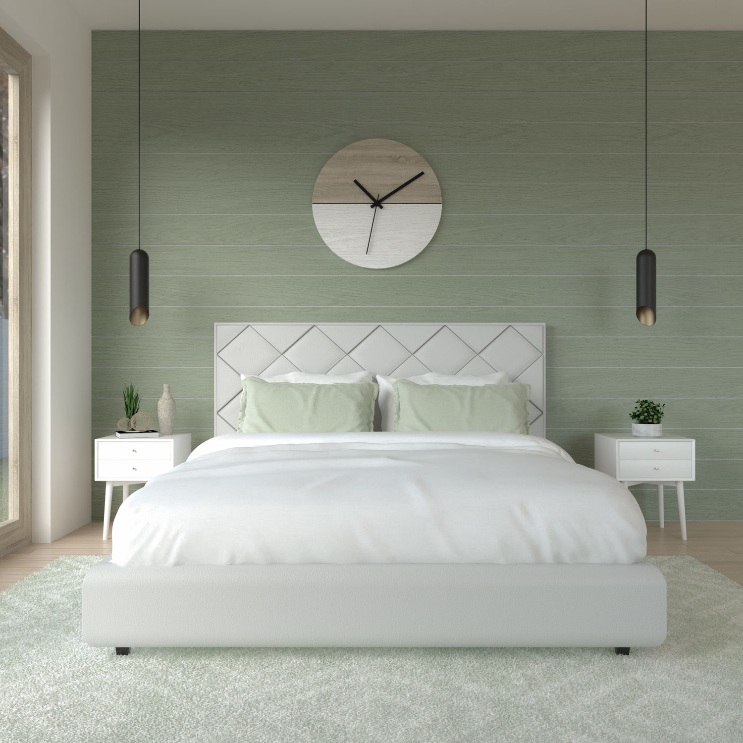 Bedroom ideas with sage shiplap wall