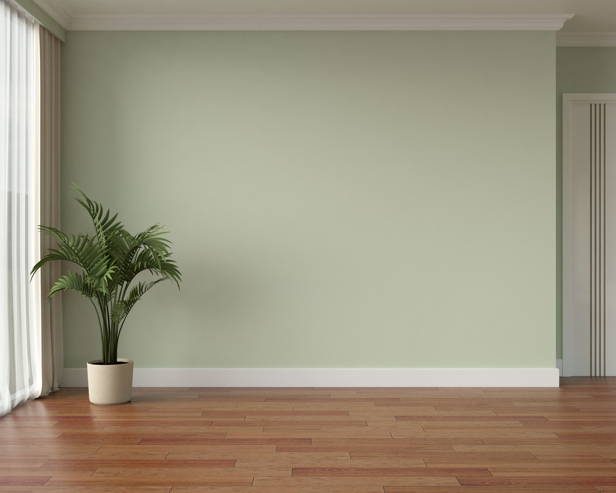 green walls with hardwood floors