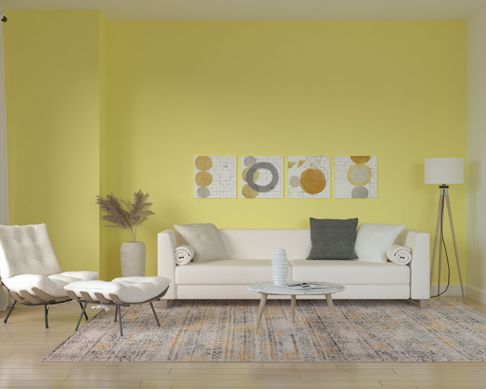 Living room with canary yellow walls