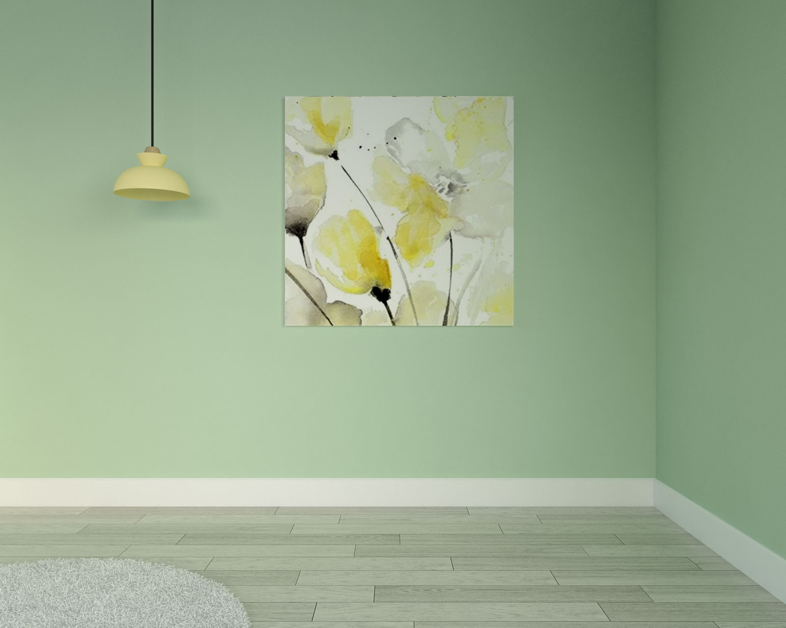 Light green wall with pale yellow accents