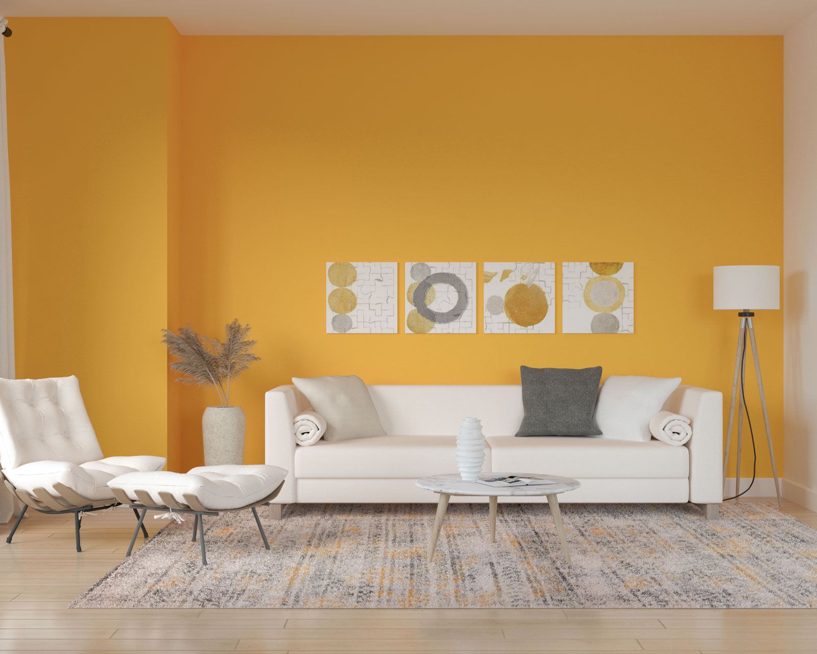 Yellow Gold Paint Dining Room Against Hardwood Floors