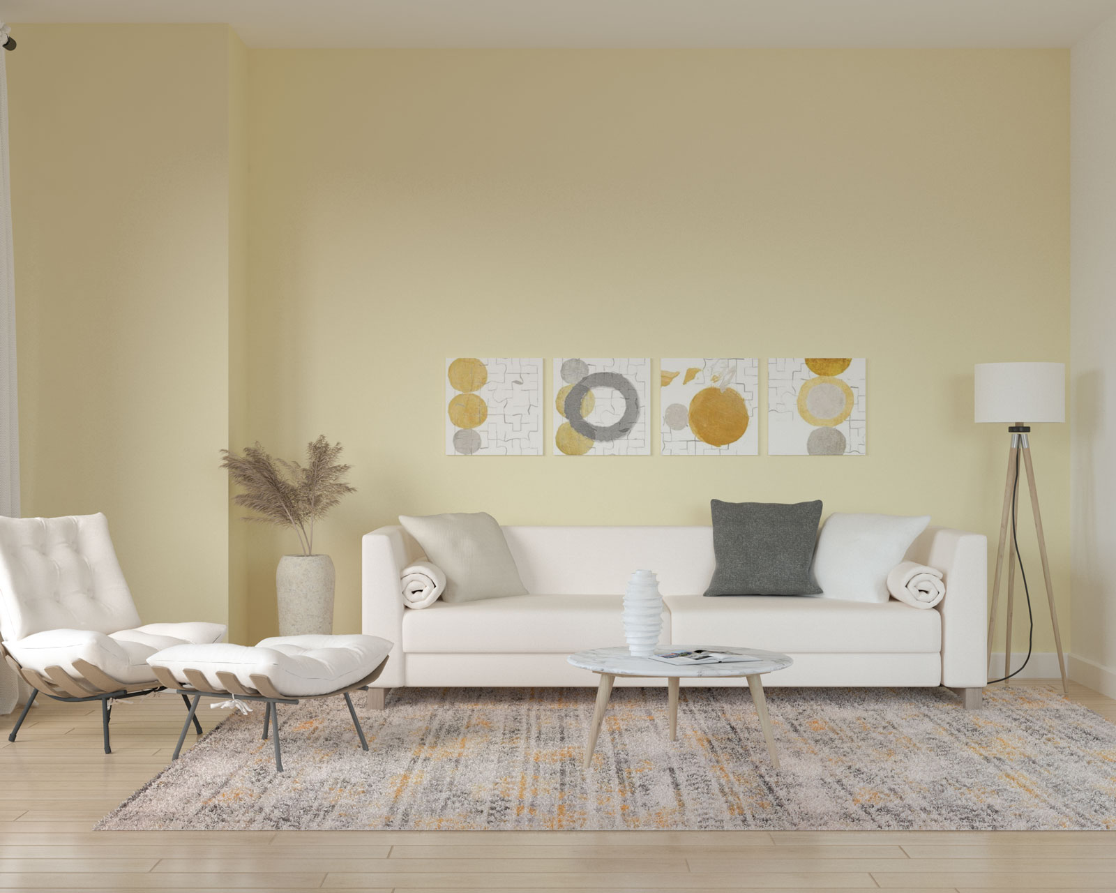 Cream Yellow Blue Brown Living Room