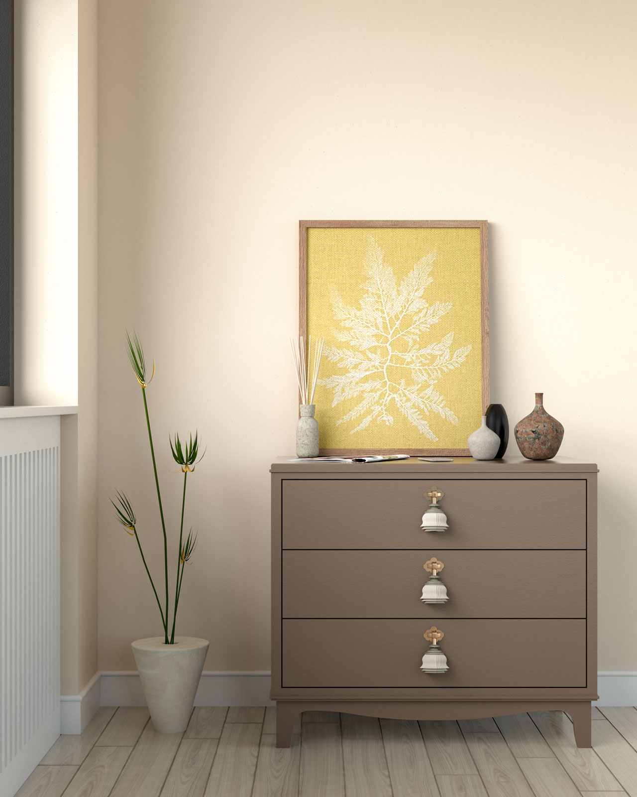 Beige wall with yellow accent