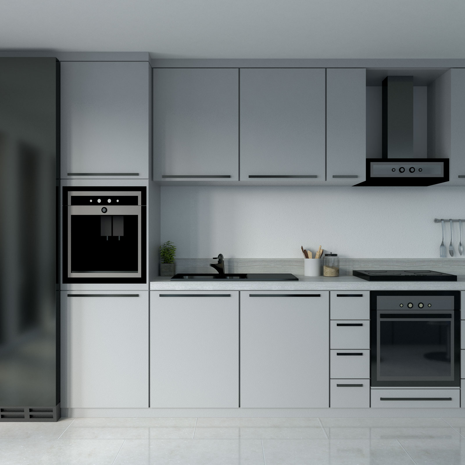 kitchen design white cabinets black appliances