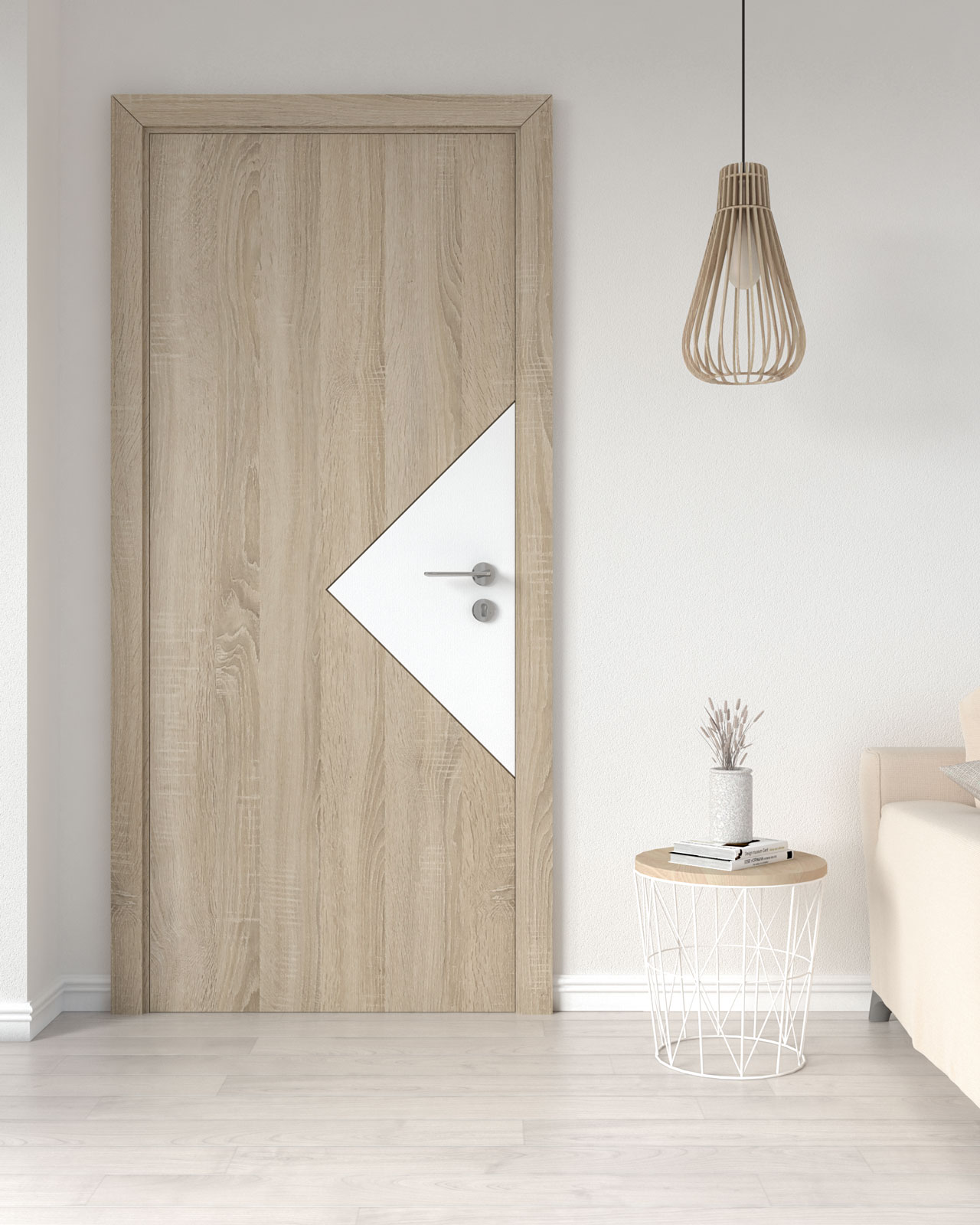 Stylish door with white geometric accent