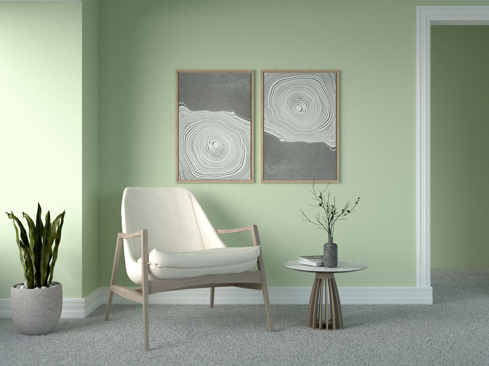 Grey Carpet & Green Yellow Accent Dining Room