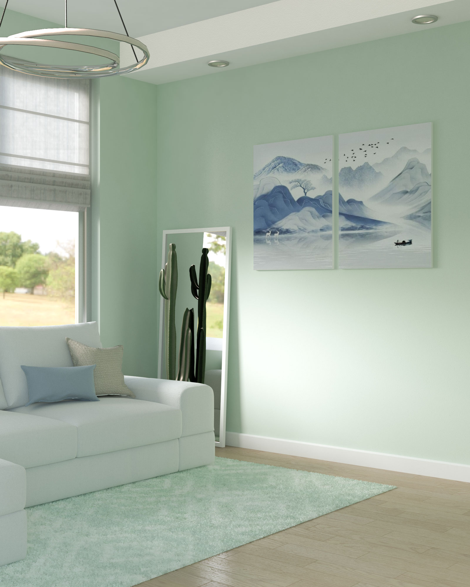 Mint Green Wall With Light Blue Decor 