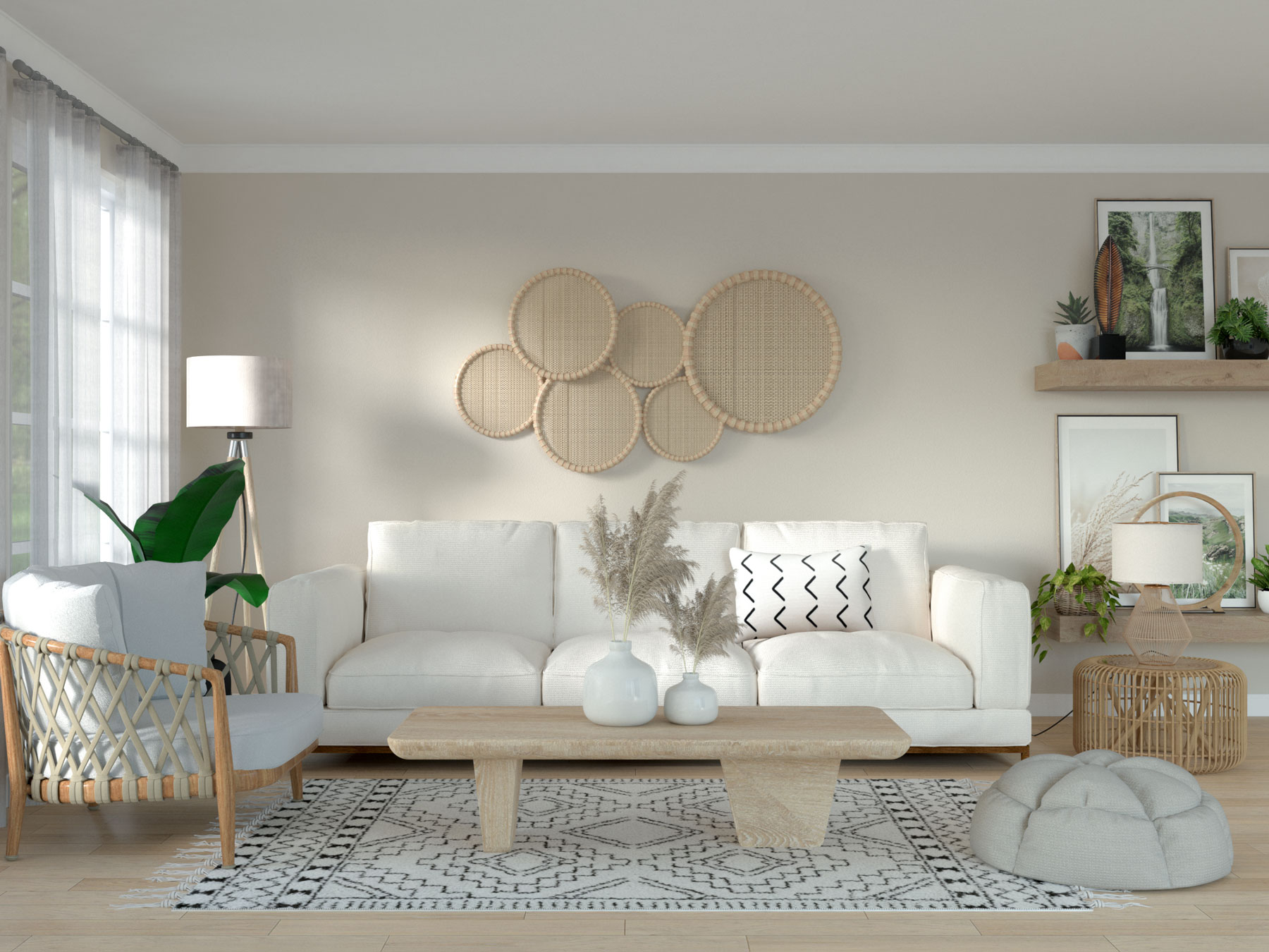 Bohemian Living Room With Beige Walls 