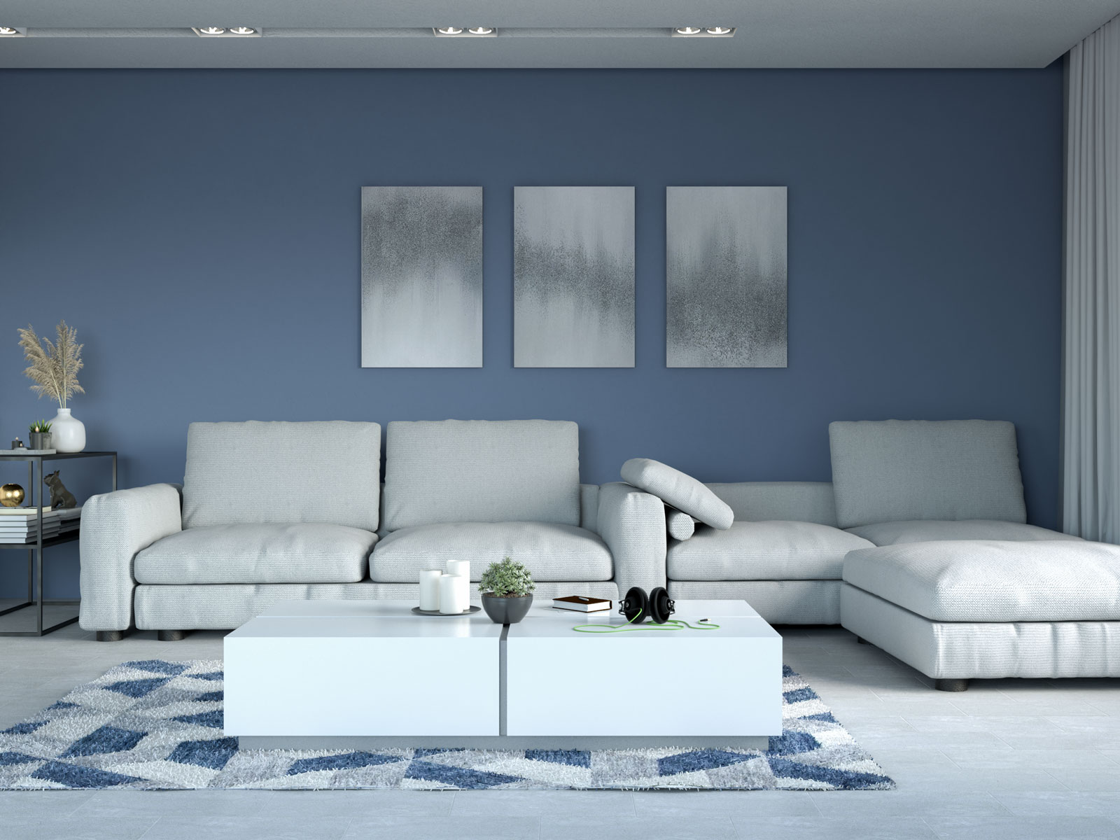 Living room ideas with light gray furniture and blue walls