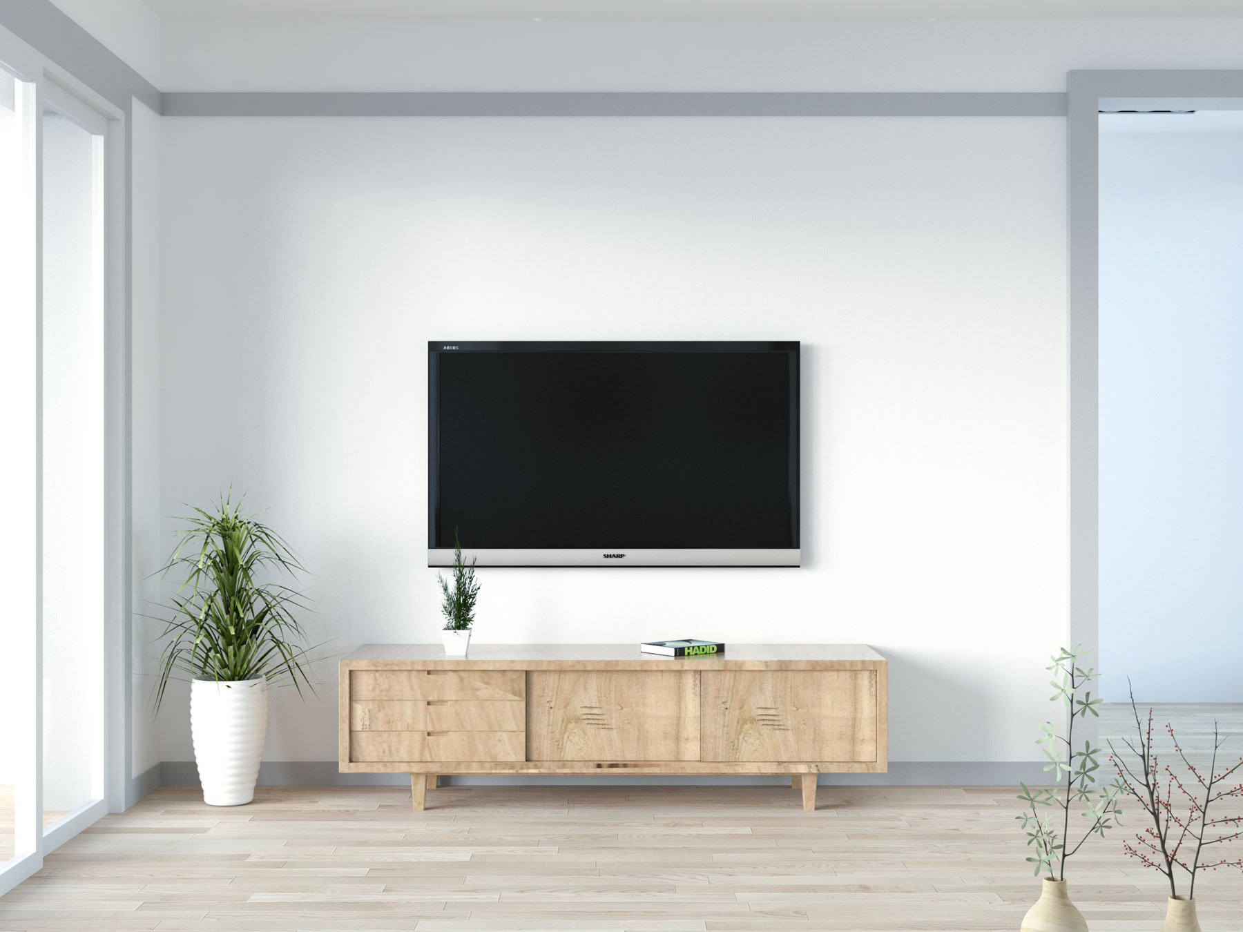 living room white walls grey trim