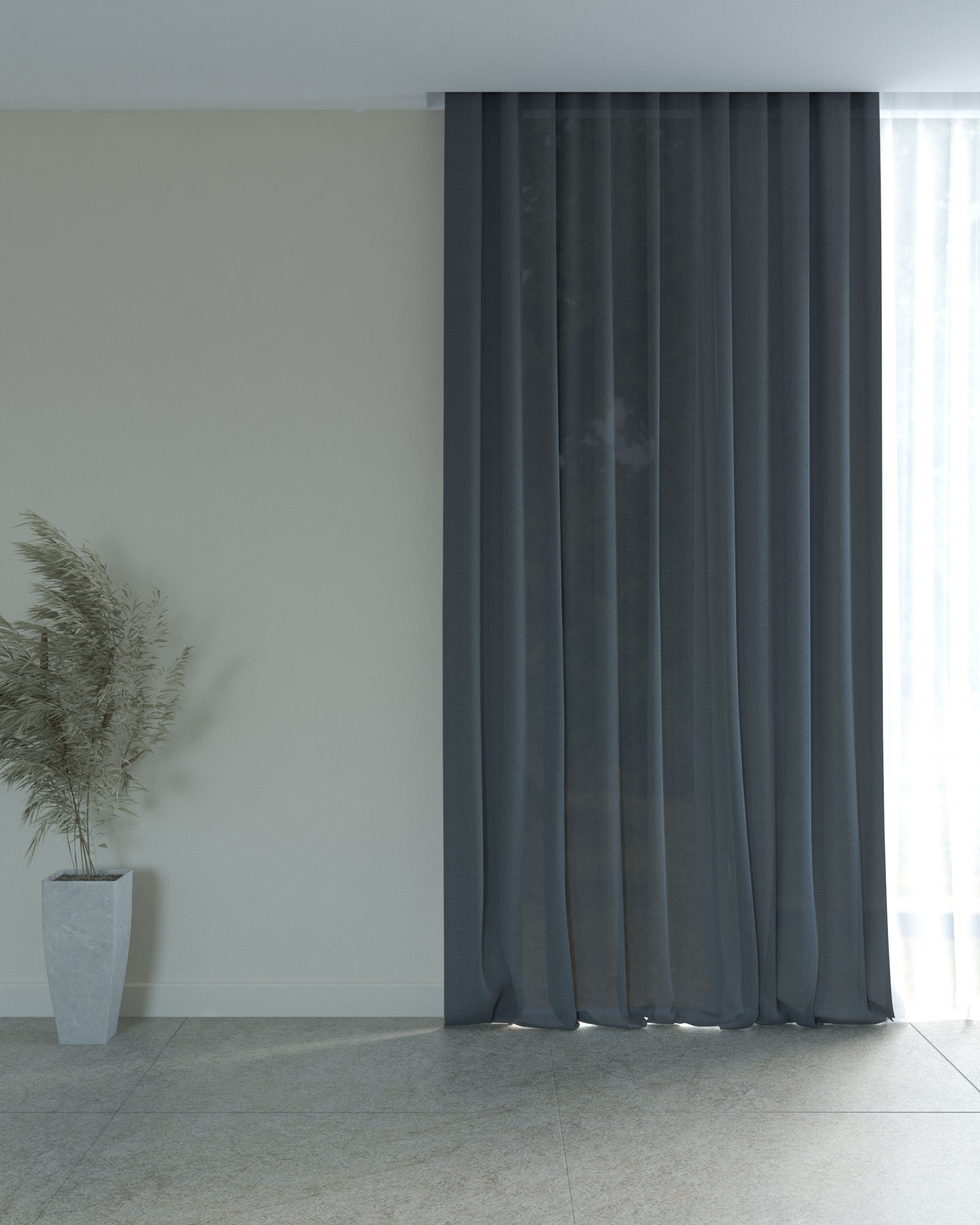 Black curtains with tan walls