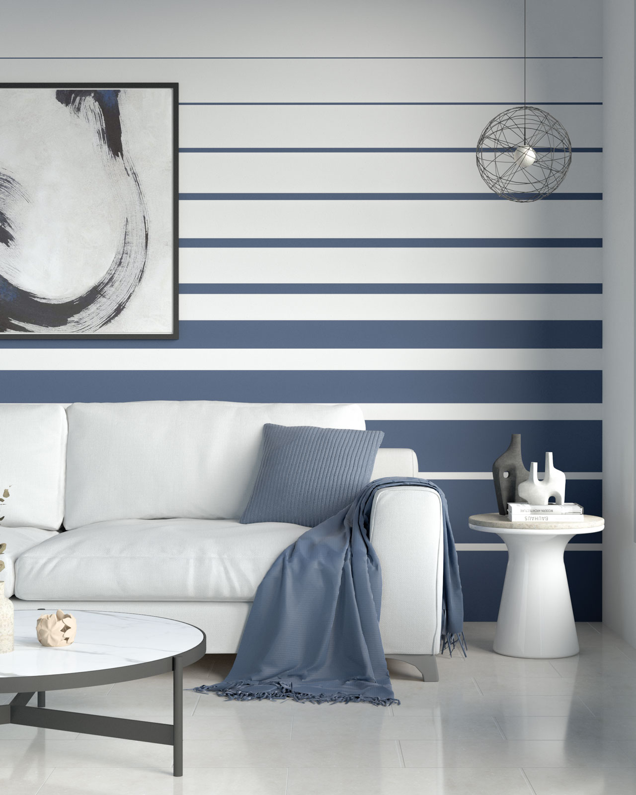 Navy and white stripe wall