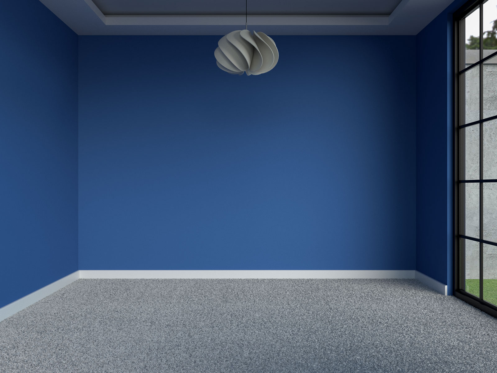 Cobalt blue walls with gray floors