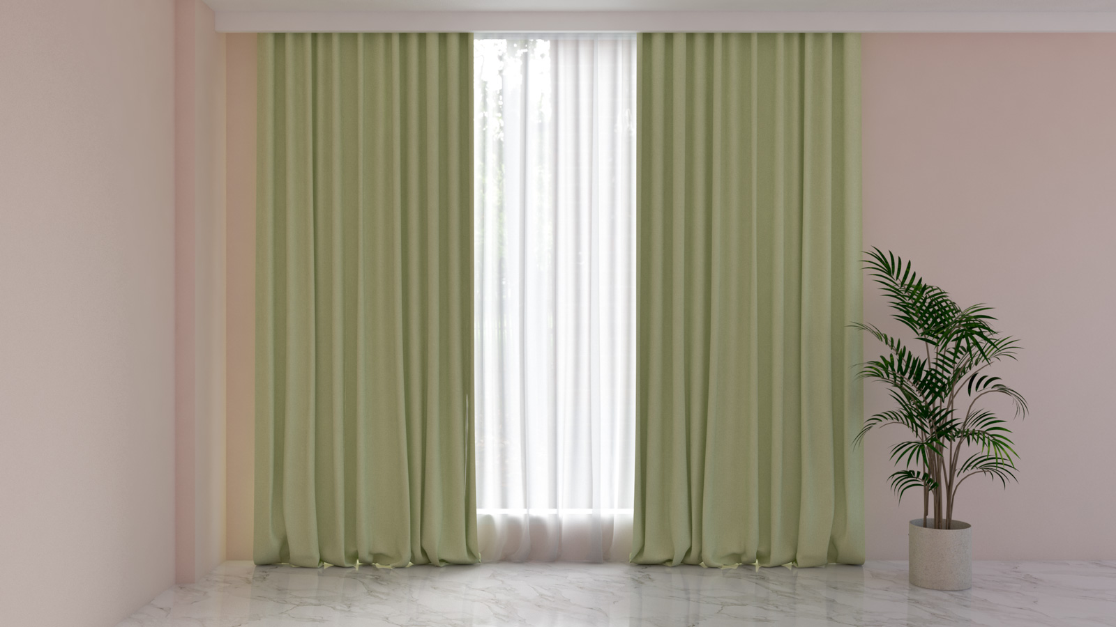 Sage curtains with pink walls