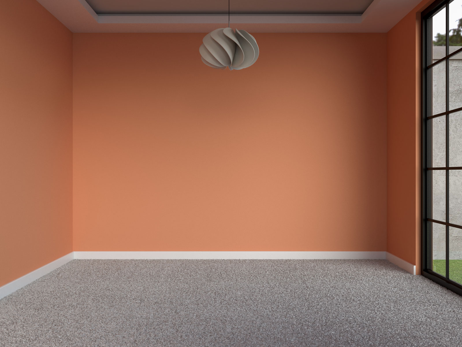 Terracotta walls with gray carpet