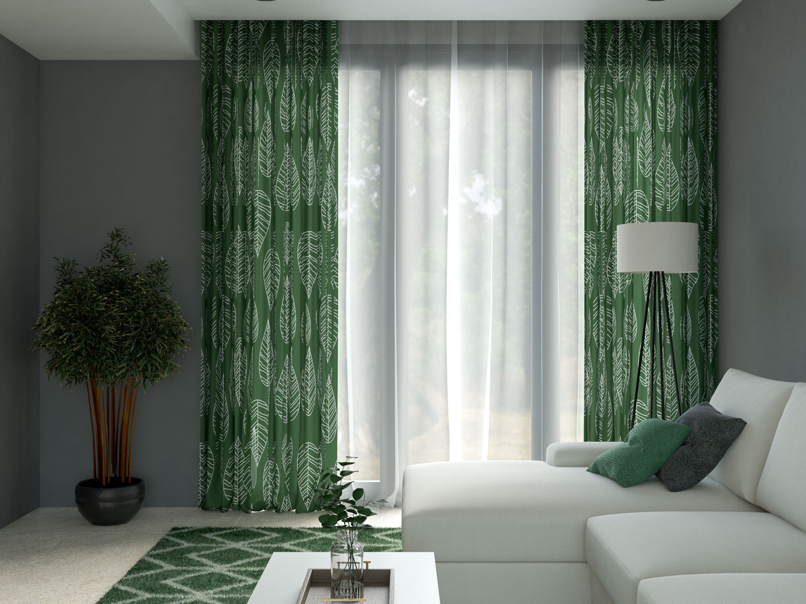 8 Charming Wall Color Pairings For Green Curtains Roomdsign Com   Living Room With Dark Gray Walls And Green Curtains 