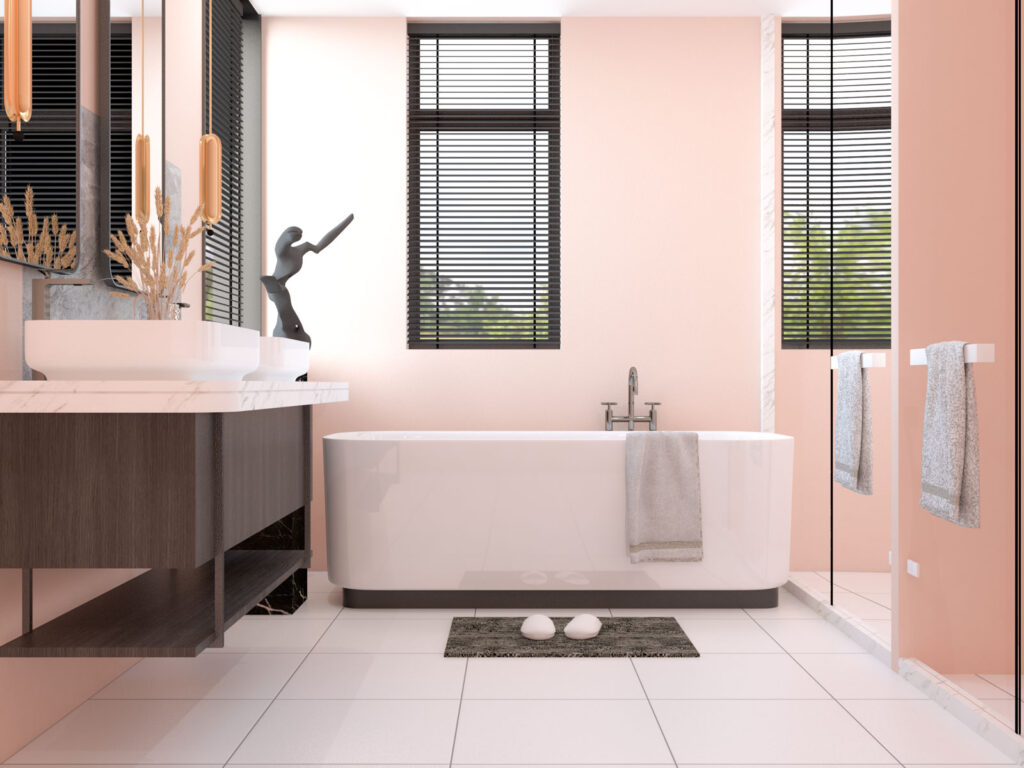 8 Exciting Wall Color Ideas for Bathroom with White Tile Flooring ...