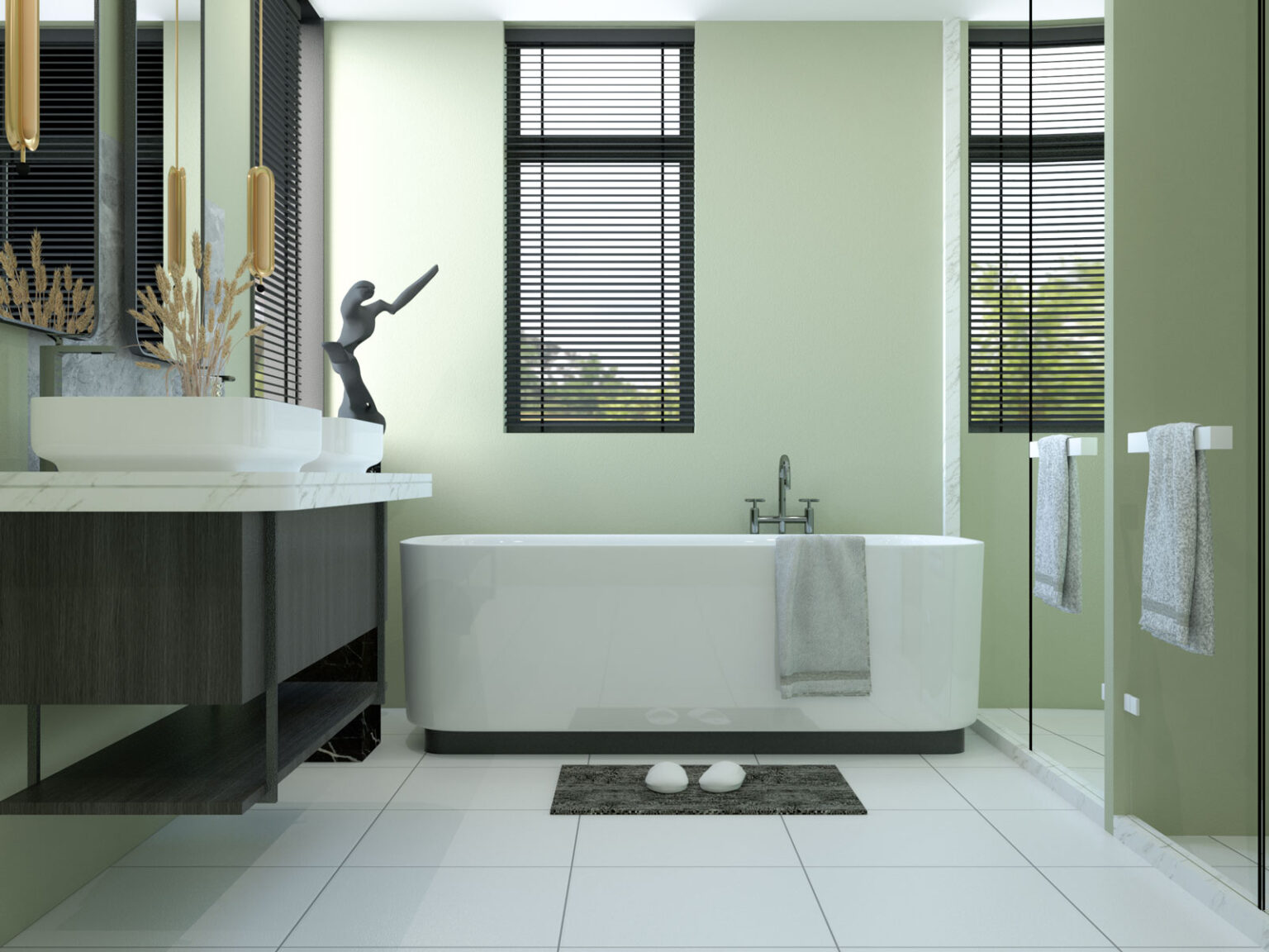 8 Exciting Wall Color Ideas for Bathroom with White Tile Flooring ...